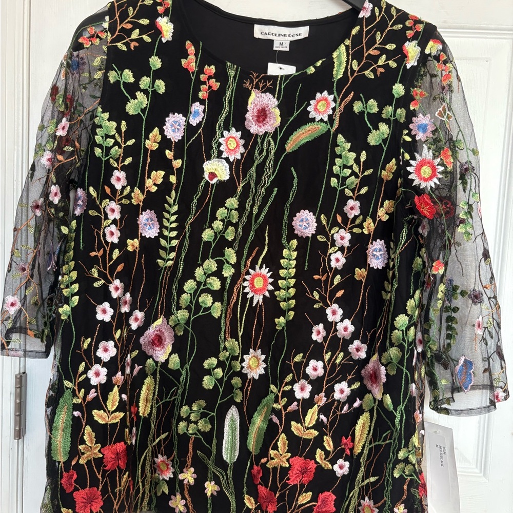 Floral Embroidered Black Blouse